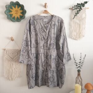 Bryn Walker Gray Linen Blend Swirl Shirt Dress Size Small